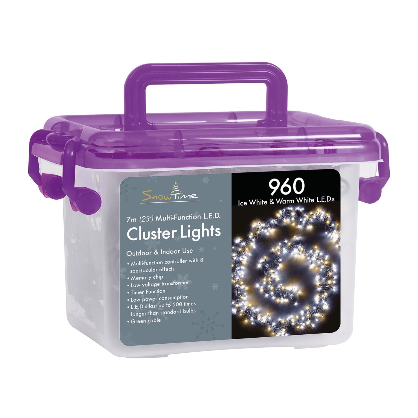 SnowTime 960 White/Warm White LED Cluster Lights with Timer