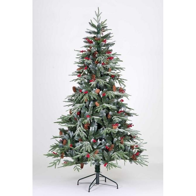 SnowTime Ontario 8ft Frost Flocked Christmas Tree With Pinecones & Berries