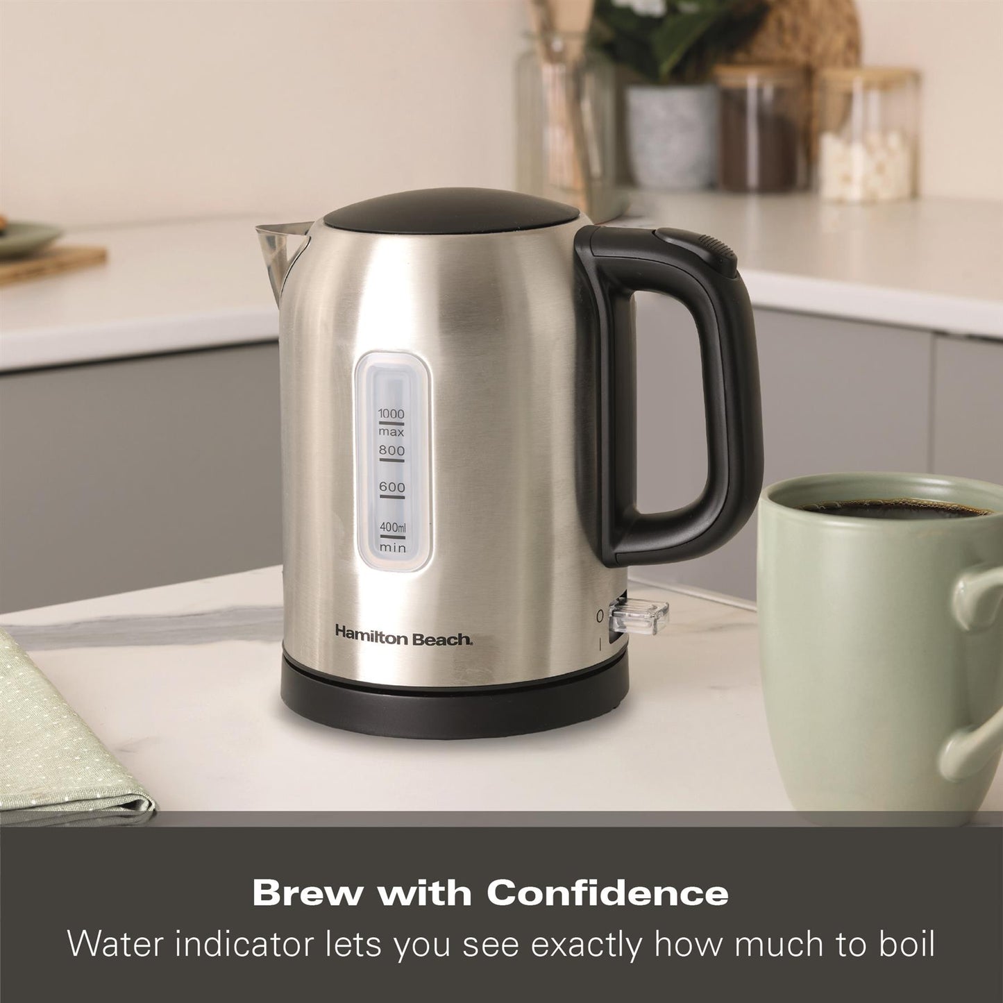 Hamilton Beach Compact 1L Kettle Brushed Stainless Steel
