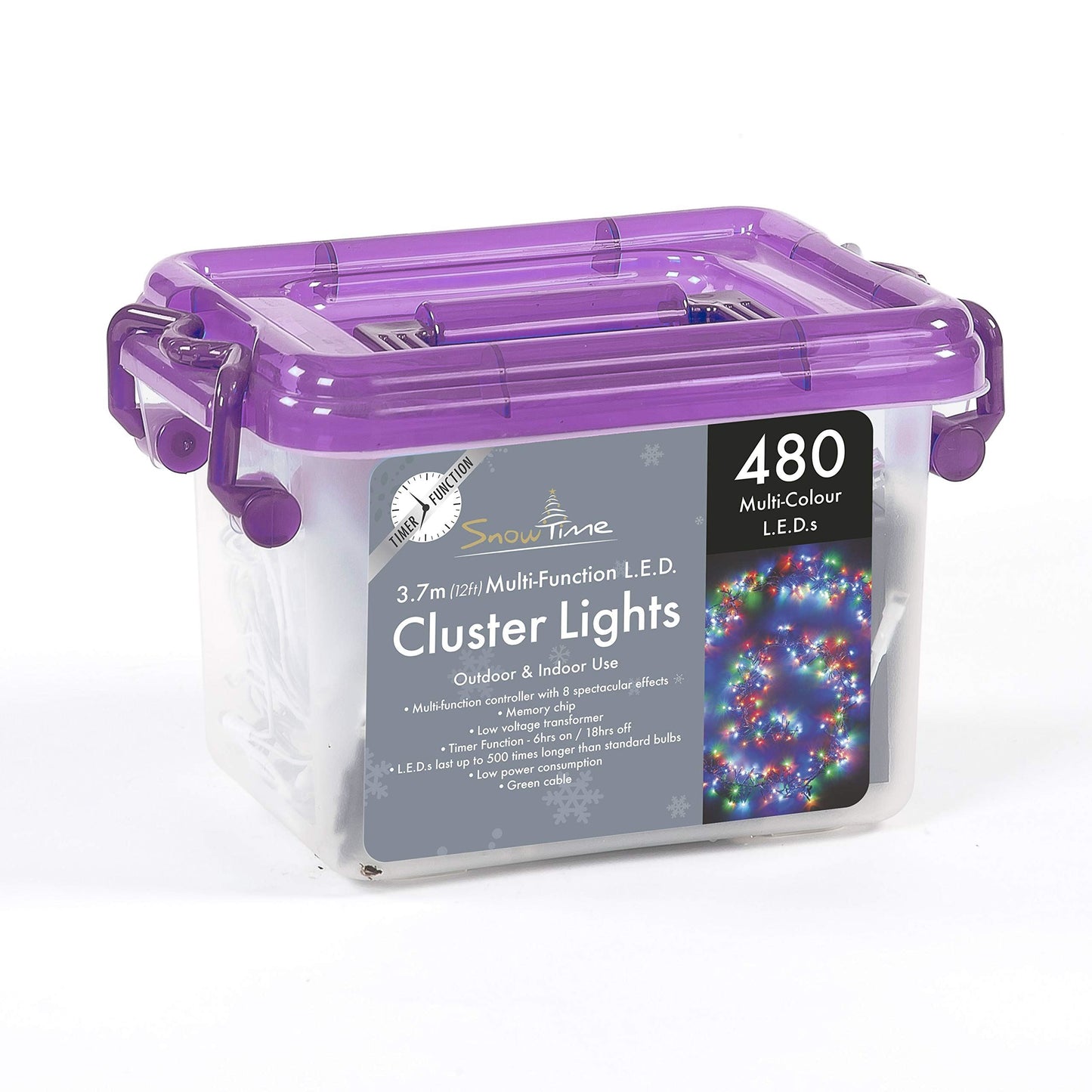 SnowTime 480 Multi Coloured LED Cluster Tree Lights With Timer