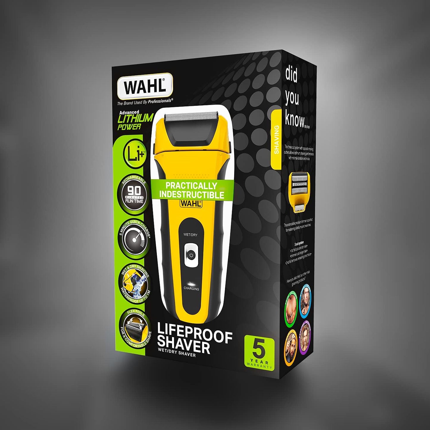 Wahl Lifeproof Foil Shaver, for Men, Anti-Shock, Indestructible, Fully Washable, Easy Cleaning, Electric Razor, Dual Head Ear & Nose Trimmer, Travel Lock Function, Ergonomic Rubber Grips