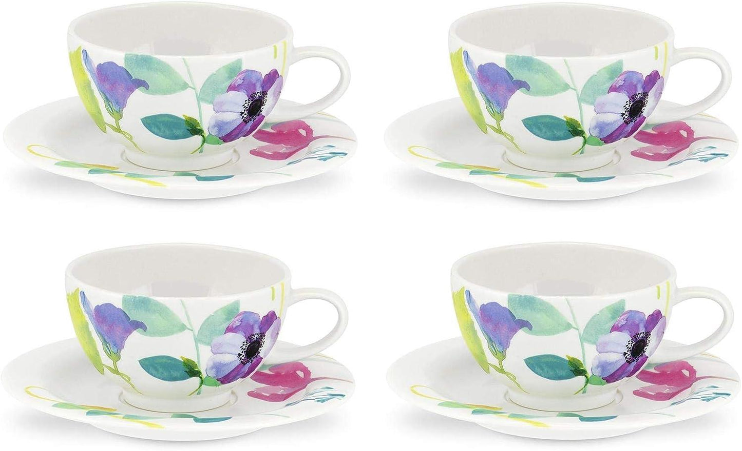 Portmeirion Set of 4 Water Garden Breakfast Cup & Saucer