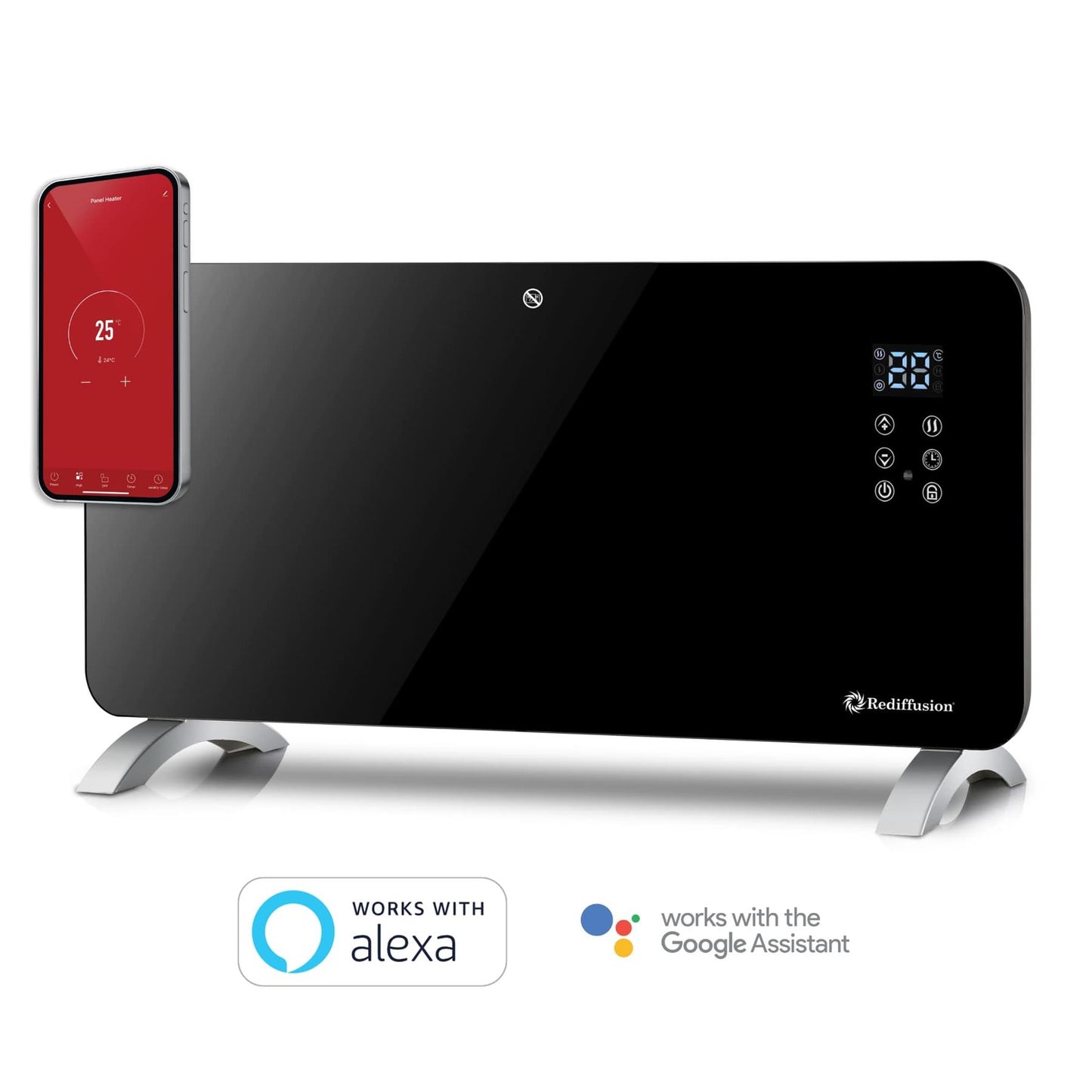 Rediffusion Smart Glass Panel Heater 2000W Black
