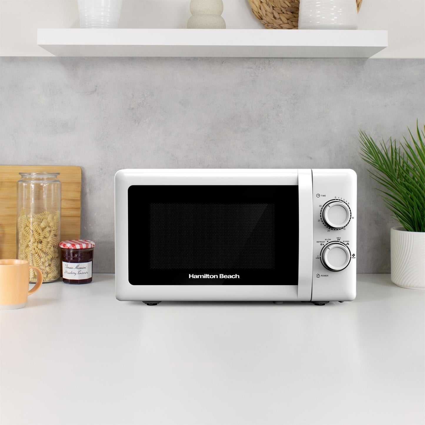 Hamilton Beach 20L Manual White Microwave With Stainless Steel Cavity