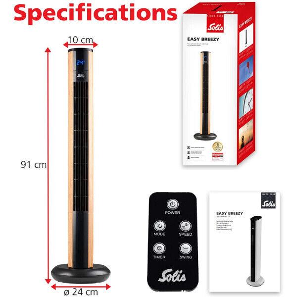 Solis Easy Breezy Tower Fan Wood Effect