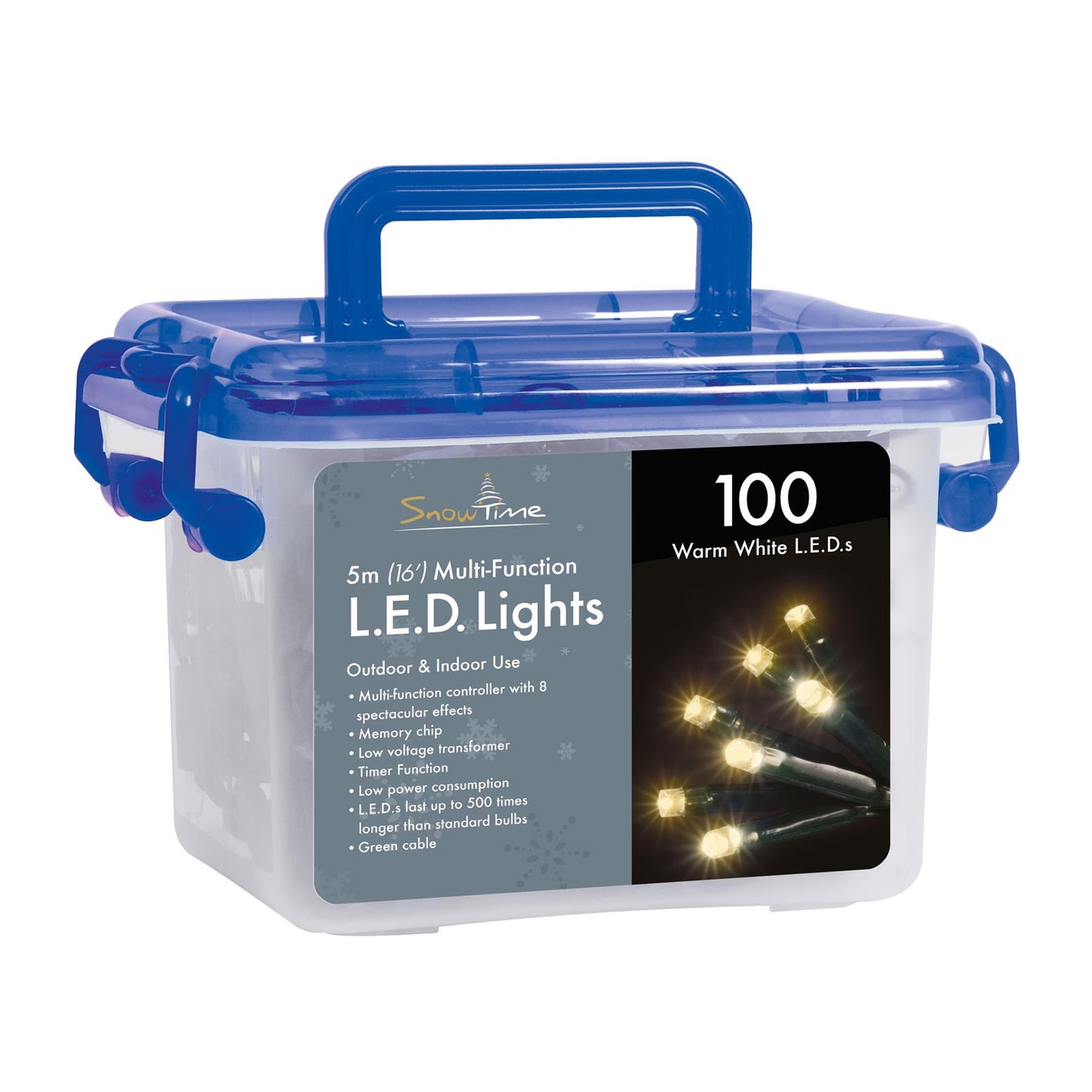 SnowTime 100 Warm White LED Multi-Function Christmas Lights With Timer