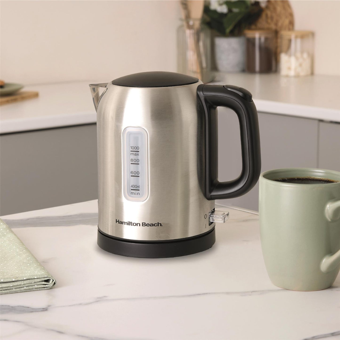 Hamilton Beach Compact 1L Kettle & Rise 2 Slice Toaster Set - Stainless Steel