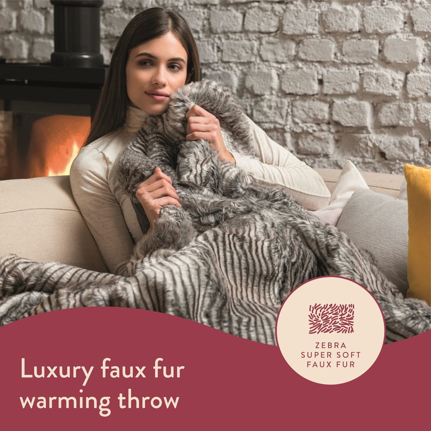 Dreamland Deluxe Zebra Faux Fur Heated Throw