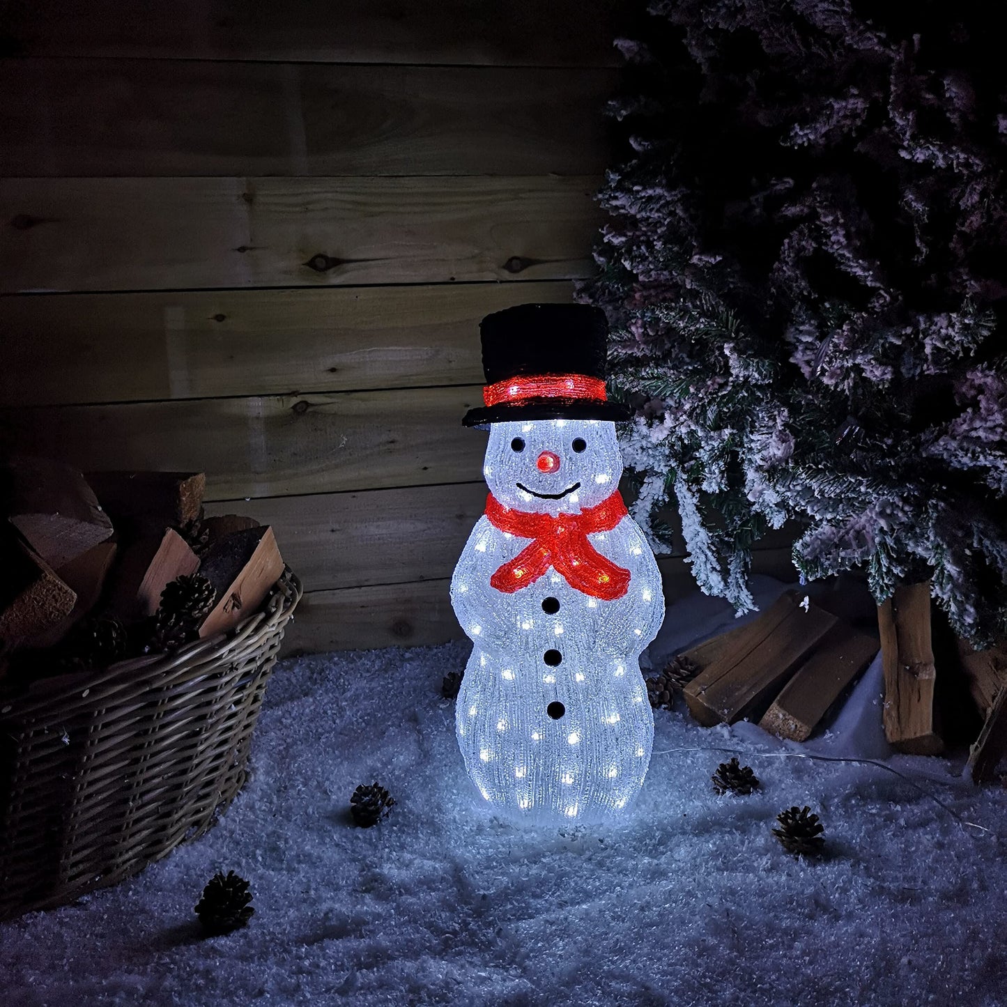 SnowTime 52.5cm Light Up Acrylic Snowman in Top Hat