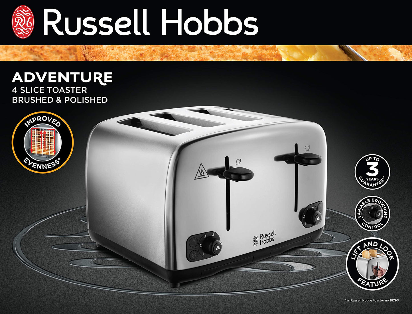 Russell Hobbs Adventure Brushed & Polished 4 Slice Toaster