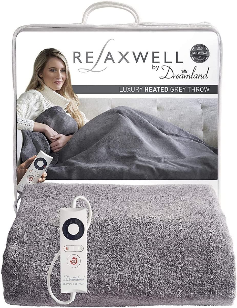 Dreamland Relaxwell Intelliheat+ Luxury Grey Heated Electric Throw