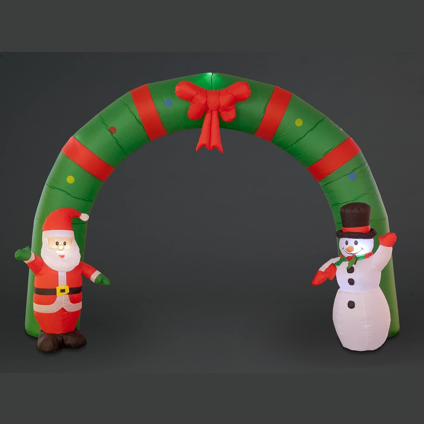SnowTime 250cm Inflatable Santa & Snowman Green Arch w/6 LEDs