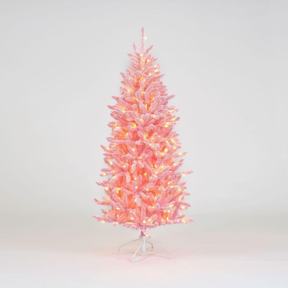 SnowTime Artificial 5ft Warm White Pre-Lit Light Pink Christmas Tree