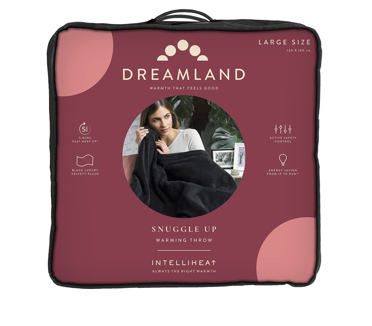 Dreamland Relaxwell Luxury Black Heated Electric Throw