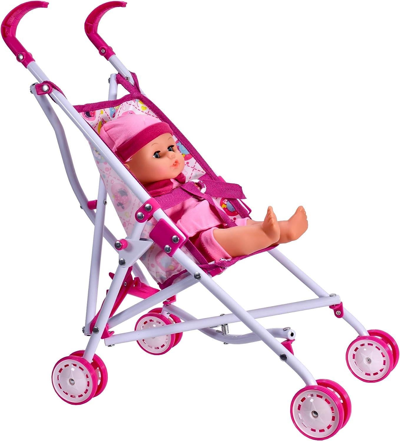 KandyToys Baby Doll Set with Stroller - Pink