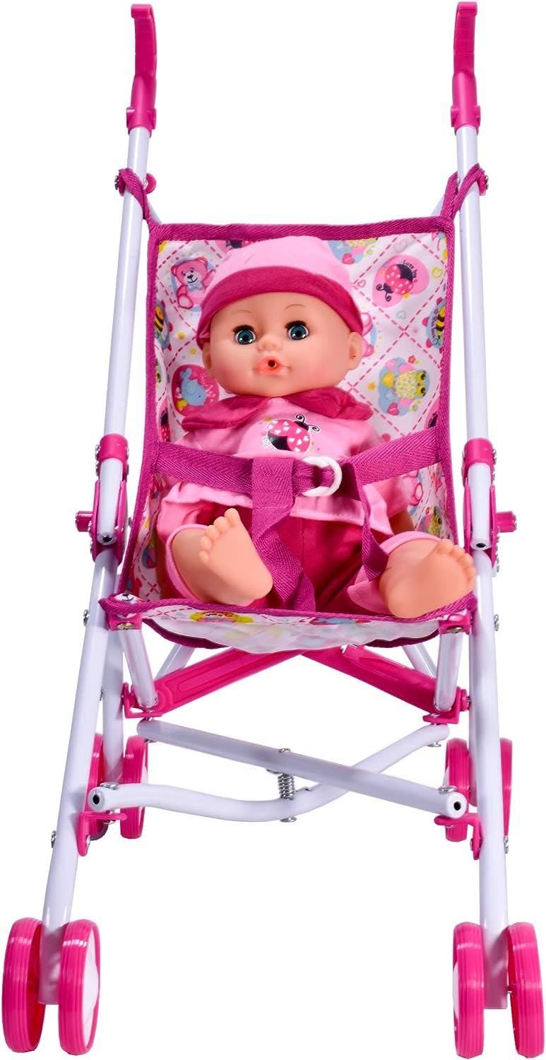 KandyToys Baby Doll Set with Stroller - Pink