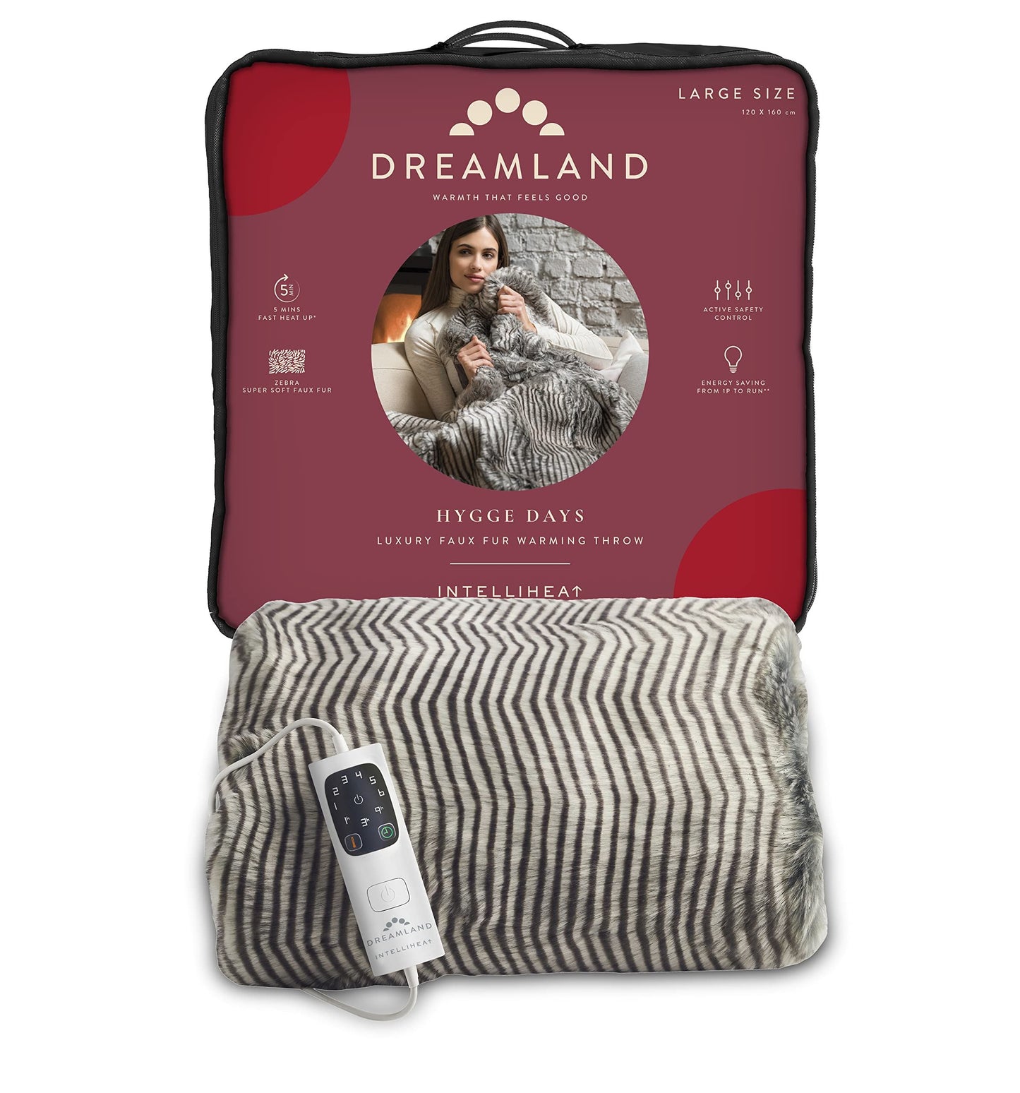 Dreamland Deluxe Zebra Faux Fur Heated Throw