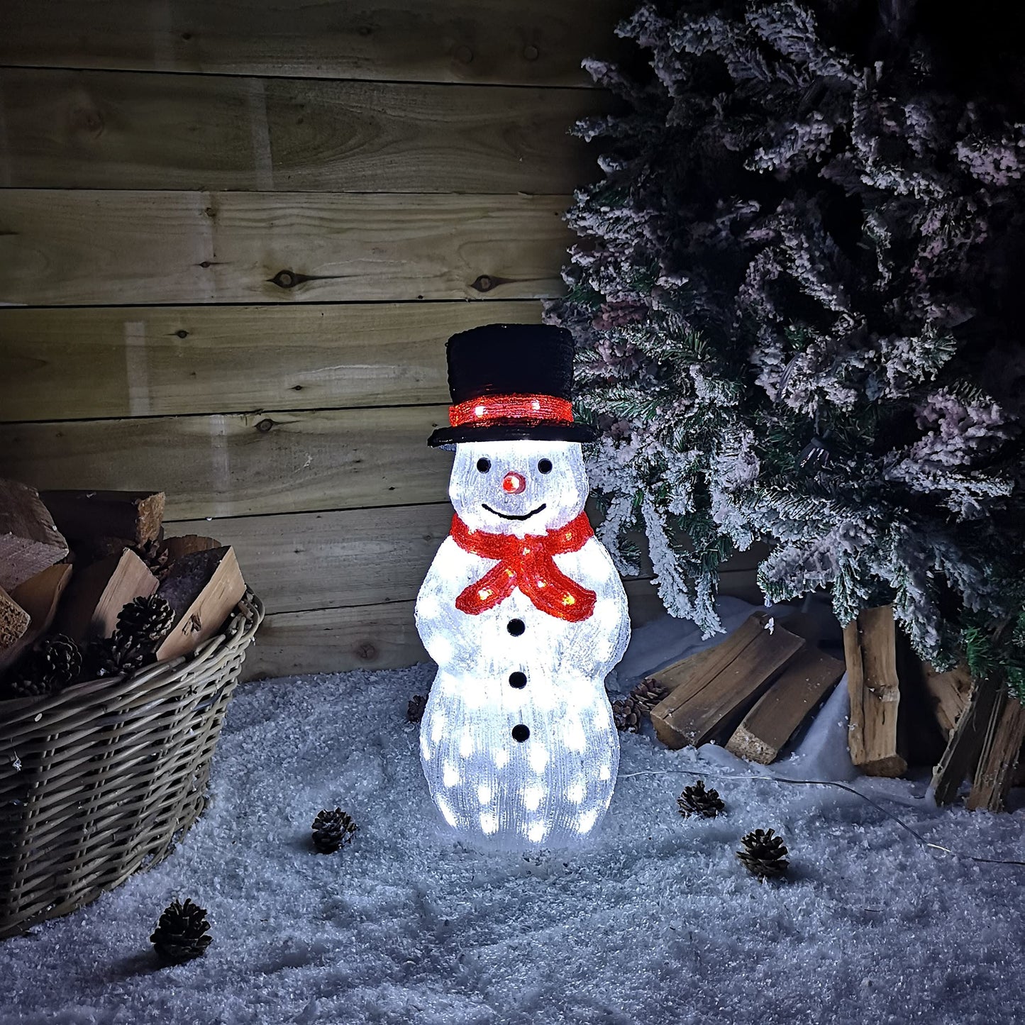 SnowTime 52.5cm Light Up Acrylic Snowman in Top Hat