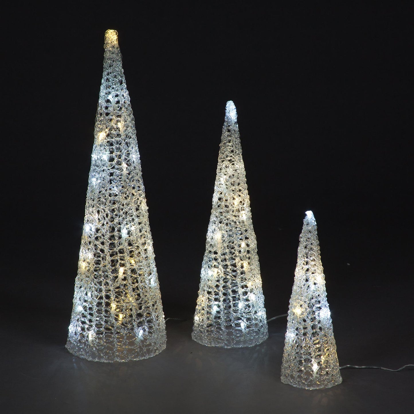 SnowTime Set of 3 Pyramids with 60 Ice White & Warm White Flashing LEDs