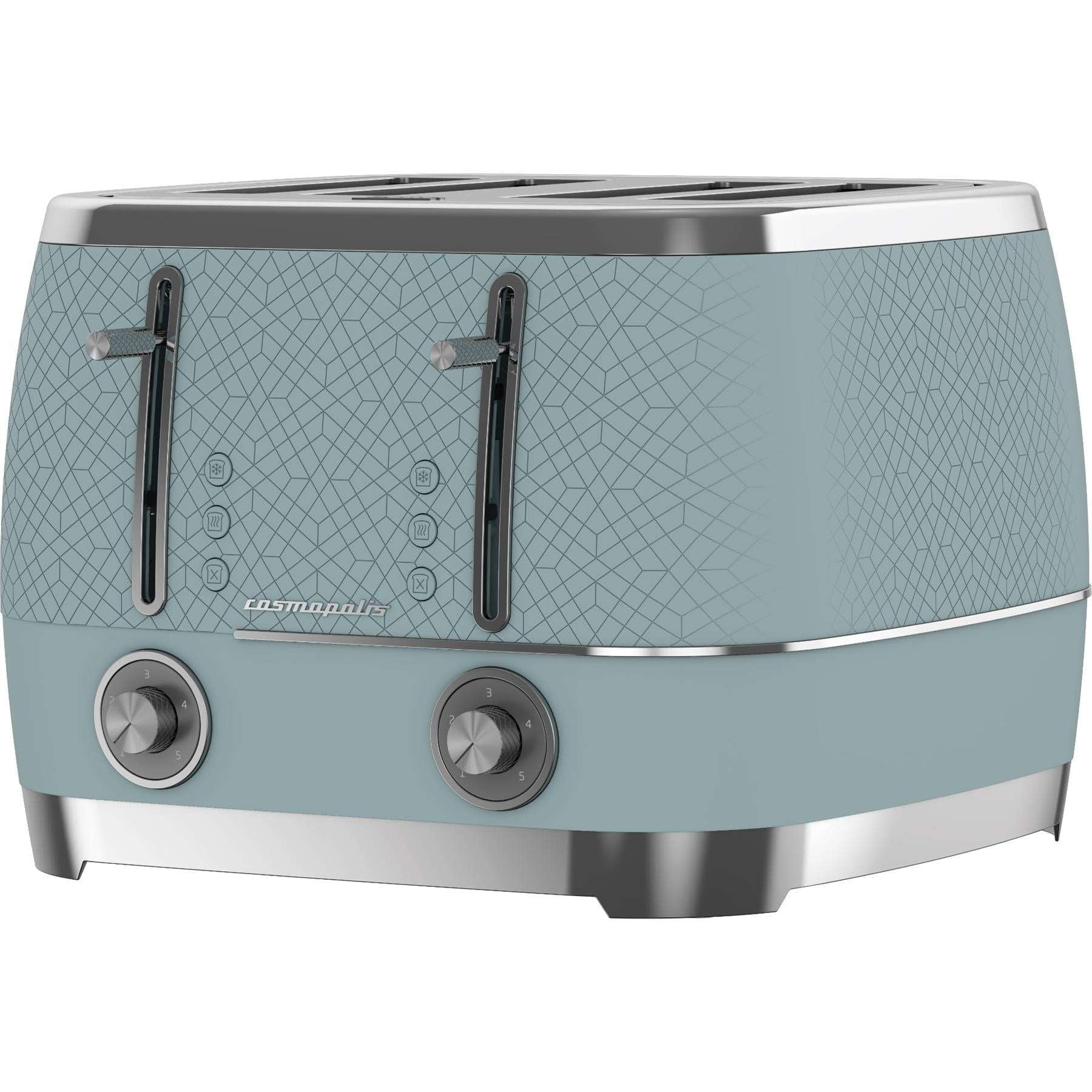 Beko Cosmopolis Duck Egg Blue and Chrome 4 Slice Toaster
