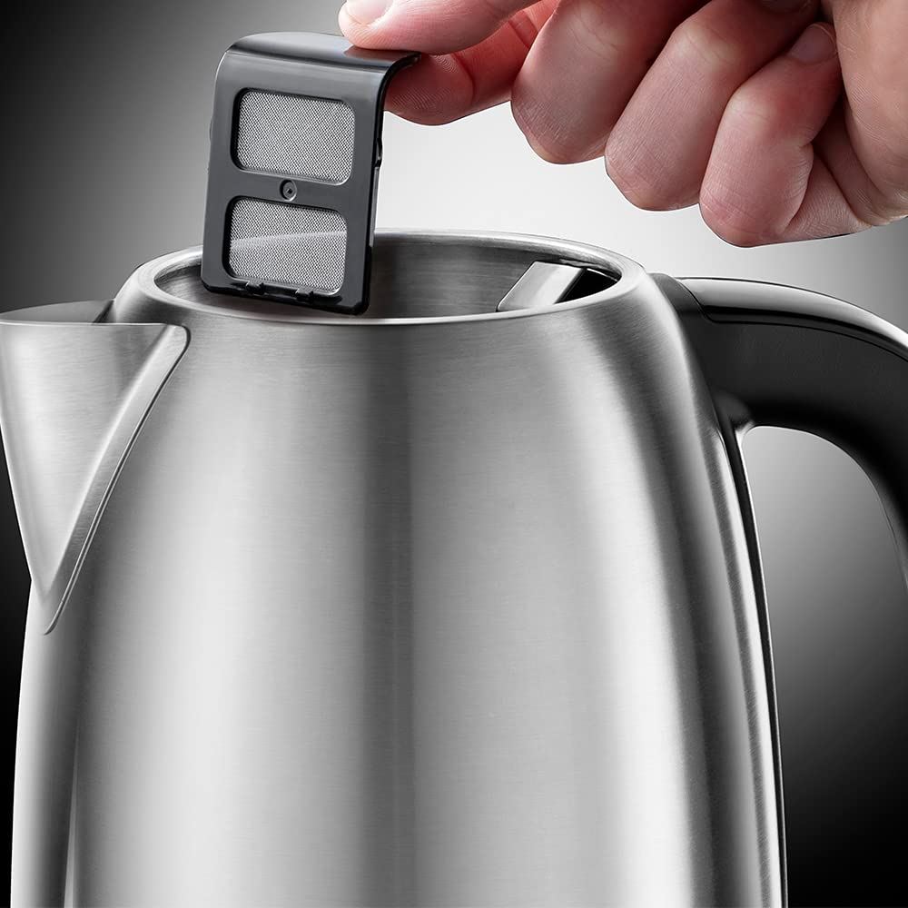 Russell Hobbs 23910 Adventure Brushed Stainless Steel Electric Kettle, Open Handle, 3000 W, 1.7 Litre, Brushed Steel Kettle