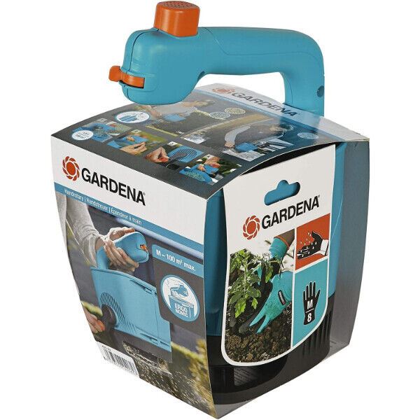Gardena Hand-Held Spreader M: Spreader for simple distribution of fertiliser, seeds, and salt with a spreading width of 1-4 m, for lawn areas of up to about 100 m² (431-20)