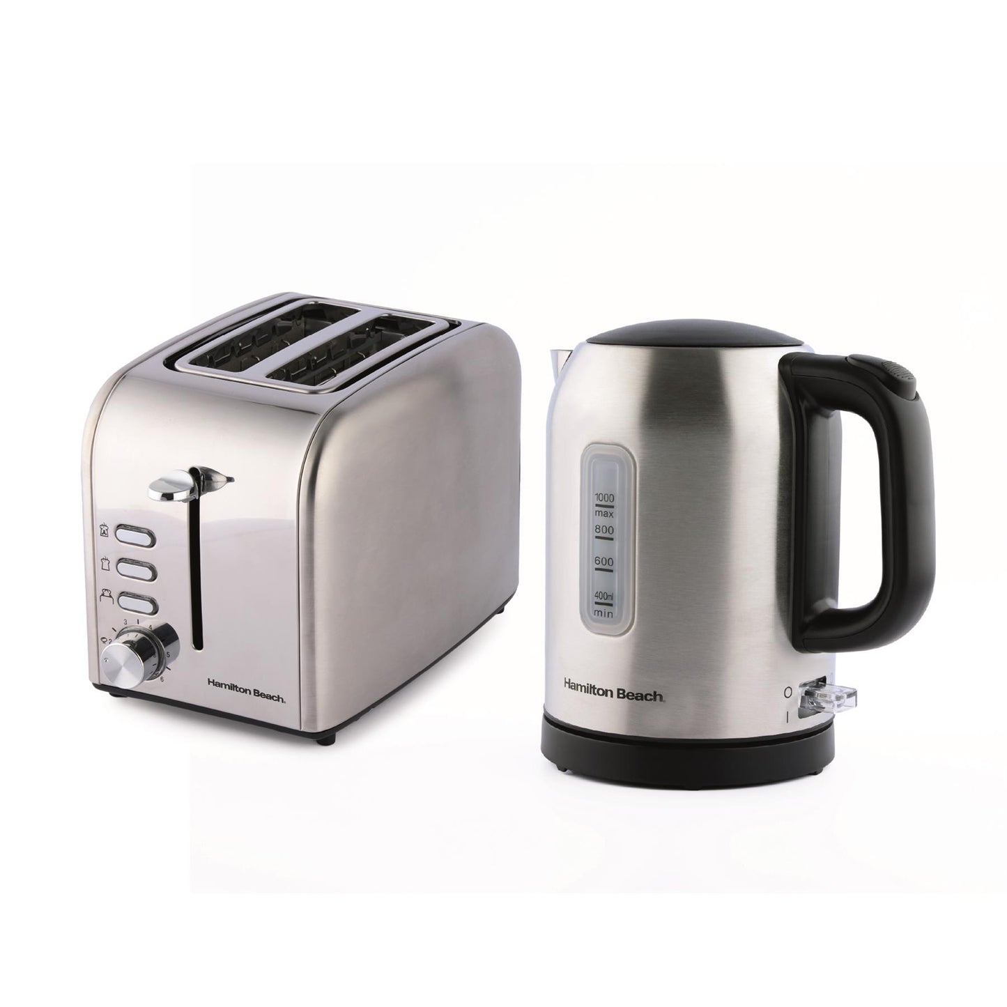 Hamilton Beach Compact 1L Kettle & Rise 2 Slice Toaster Set - Stainless Steel