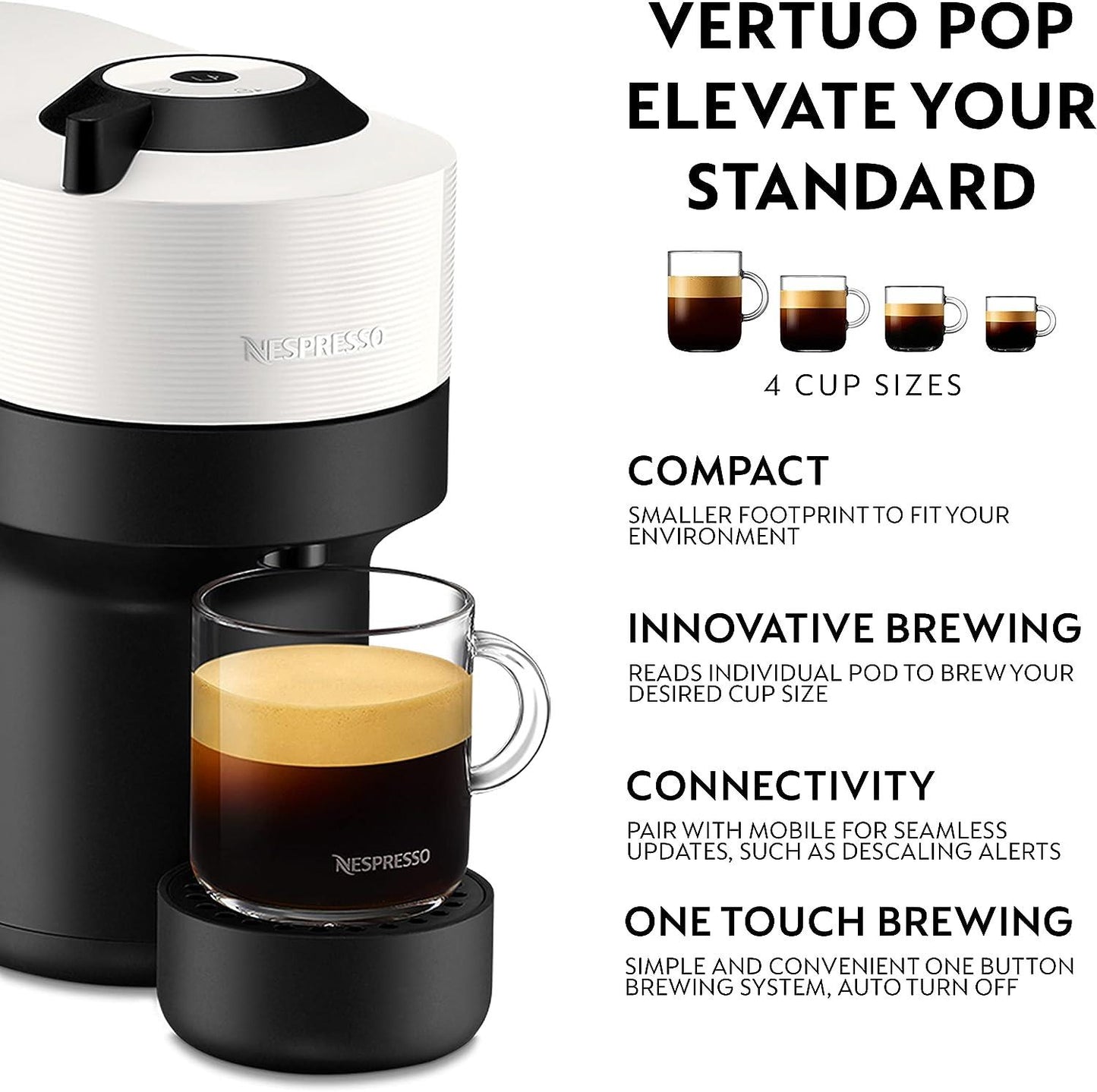 Nespresso Vertuo Pop Coffee Pod Machine by Krups, Coconut White, XN920140