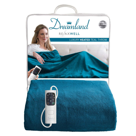 Dreamland Relaxwell Intelliheat+ Luxury Teal Blue Heated Electric Throw