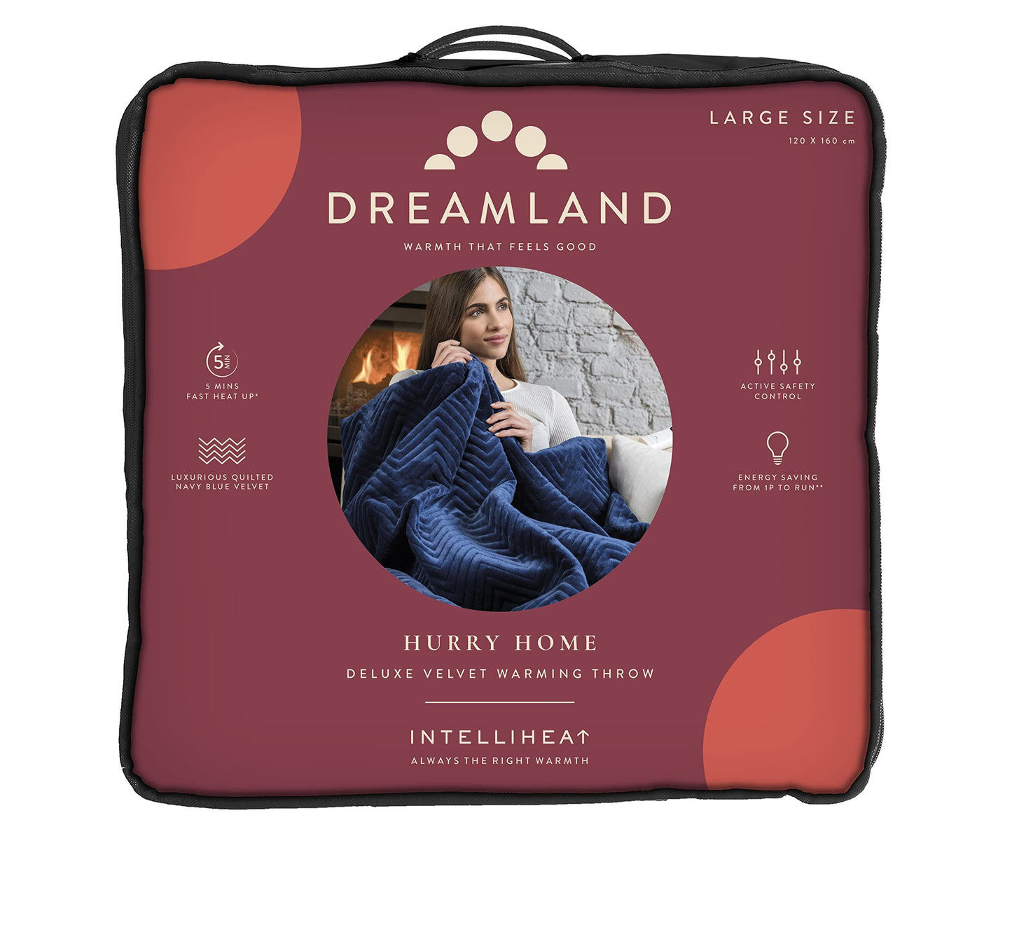 Dreamland Deluxe Velvet Herringbone Navy Blue Heated Throw
