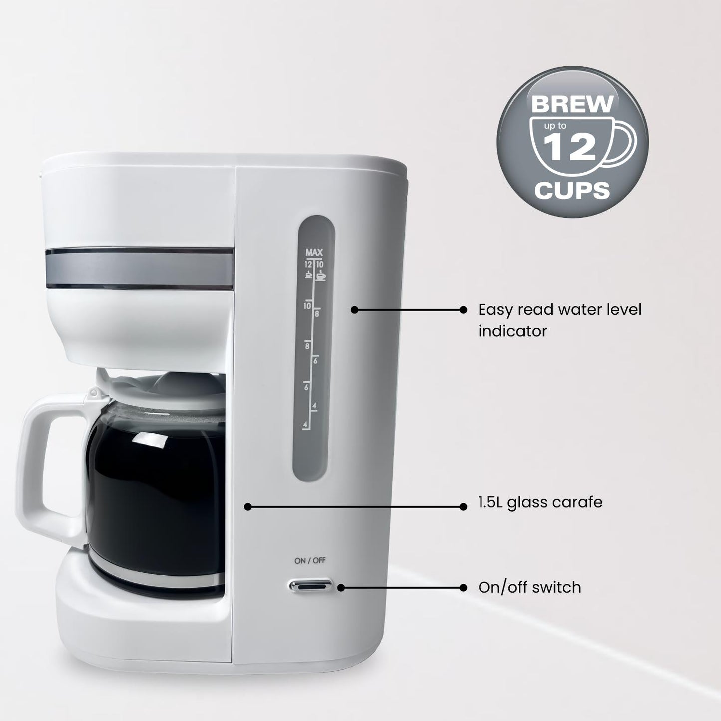 Hamilton Beach Ella 1.5L Matte White Filter Coffee Machine