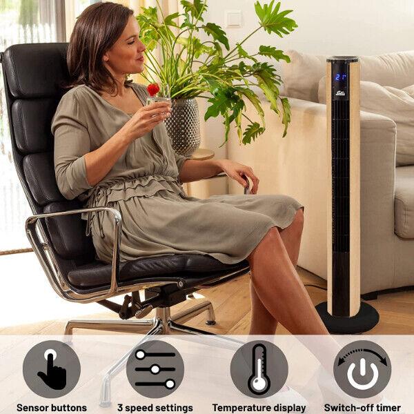 Solis Easy Breezy Tower Fan Wood Effect