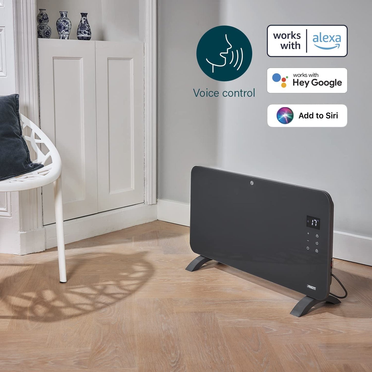 Princess Smart 1500w Grey Glass Panel Heater