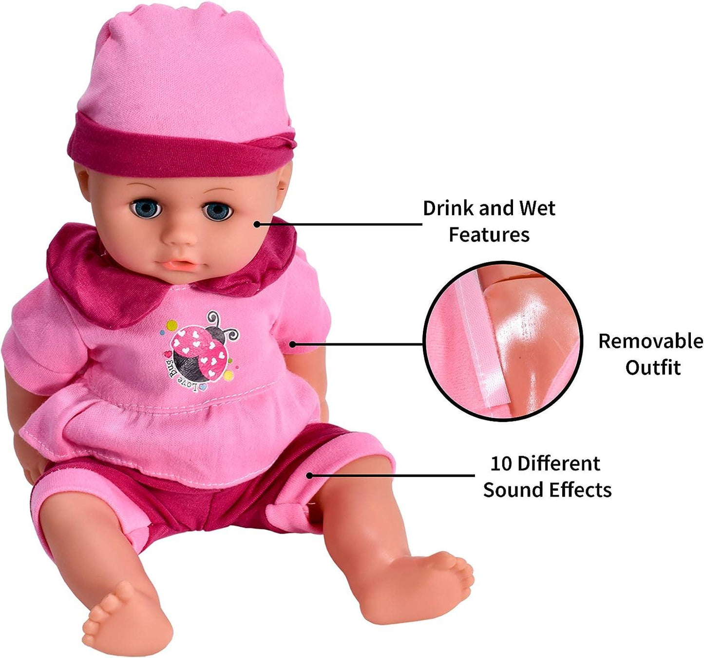 KandyToys Baby Doll Set with Stroller - Pink
