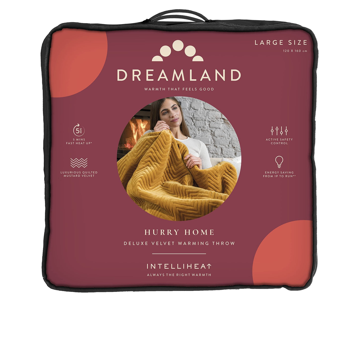 Dreamland Deluxe Velvet Herringbone Mustard Heated Throw