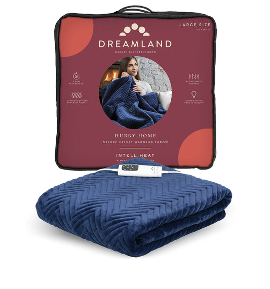 Dreamland Deluxe Velvet Herringbone Navy Blue Heated Throw