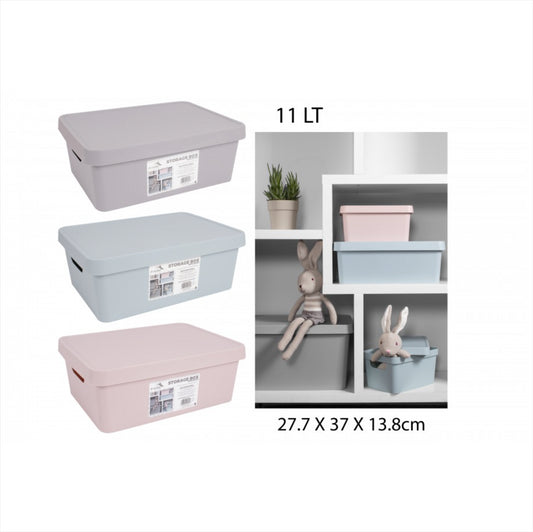 D-Clutter 11L Storage Box with Lid - 3 Assorted Colours