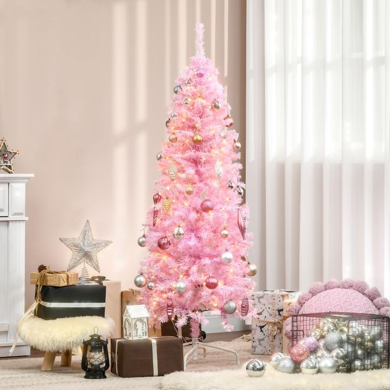 SnowTime Artificial 5ft Warm White Pre-Lit Light Pink Christmas Tree