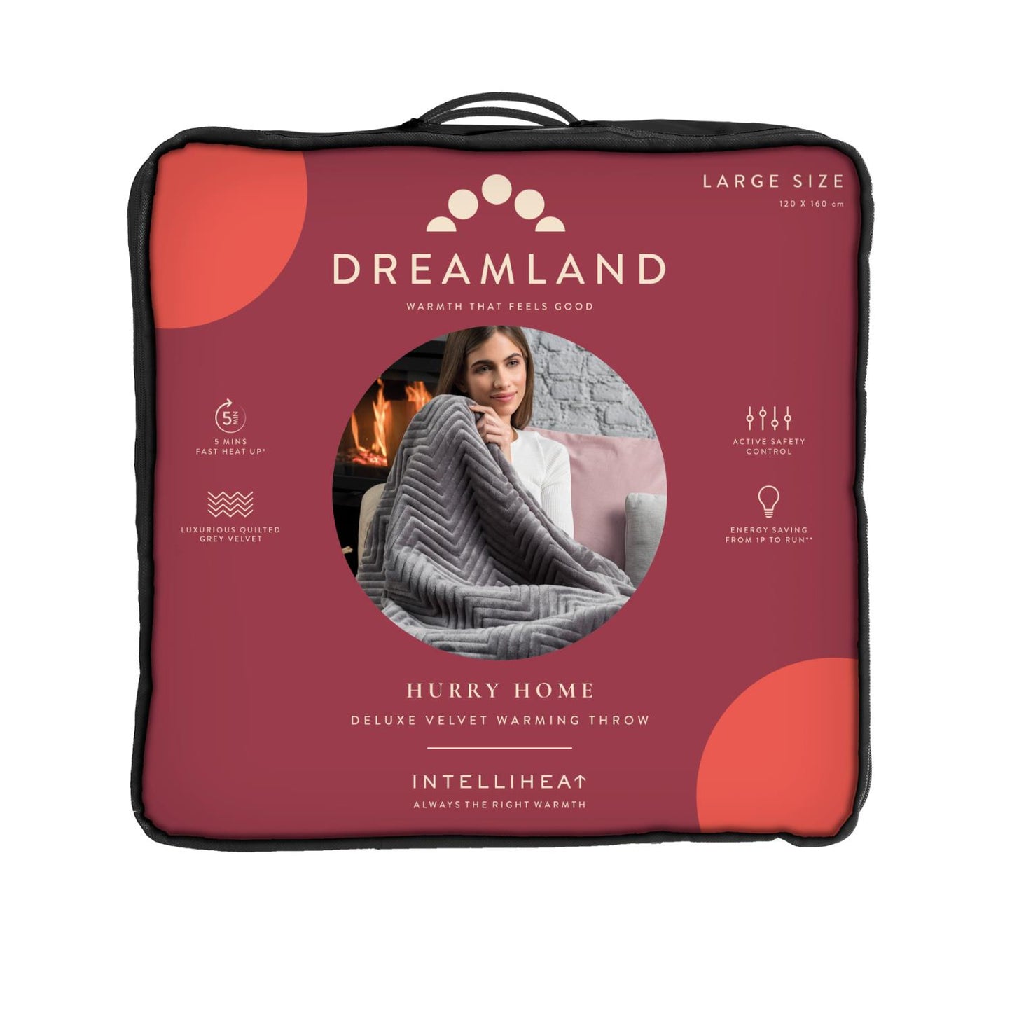Dreamland Deluxe Velvet Herringbone Grey Heated Throw