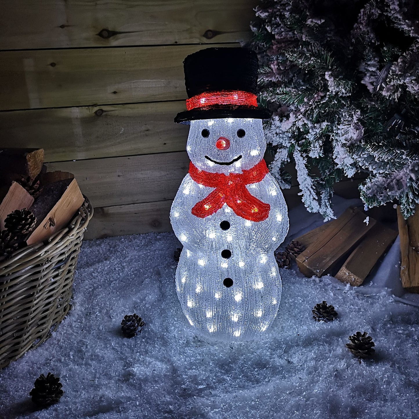 SnowTime 52.5cm Light Up Acrylic Snowman in Top Hat