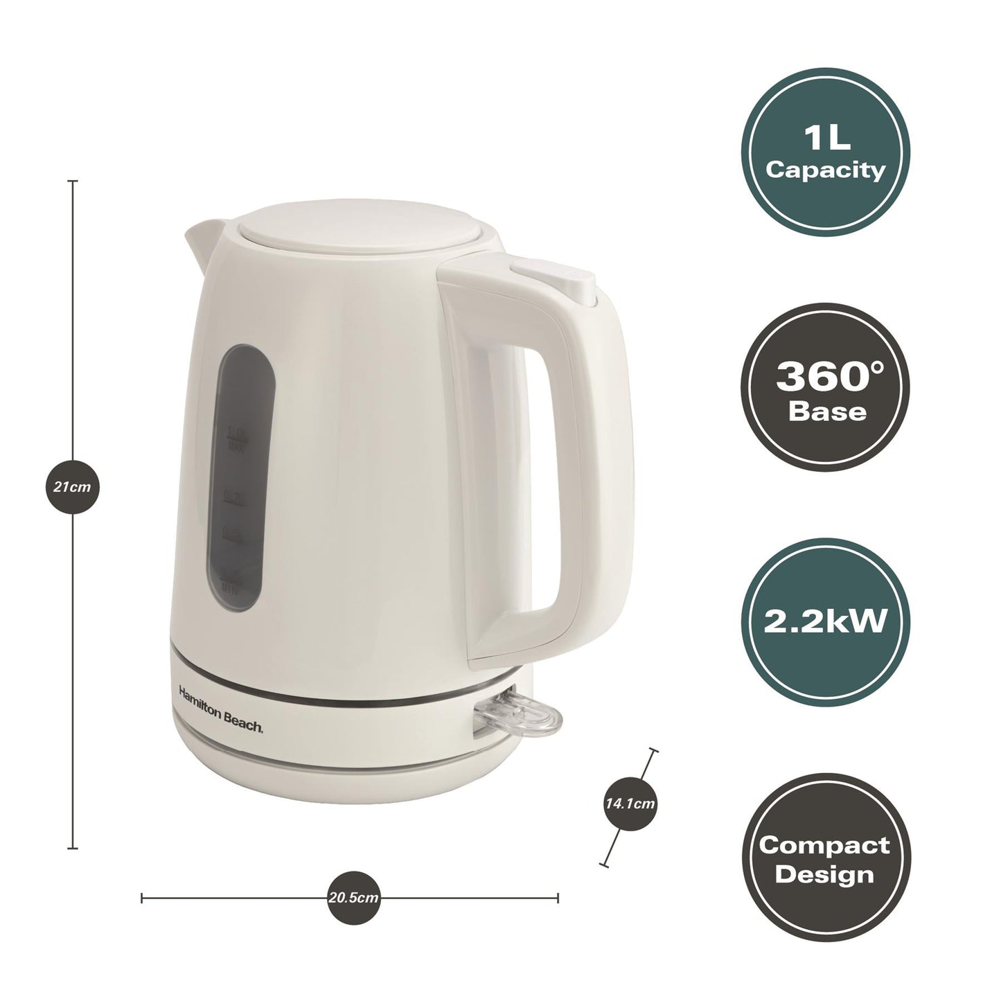 Hamilton Beach Compact 1L Kettle & Essential 2 Slice Toaster Set - White