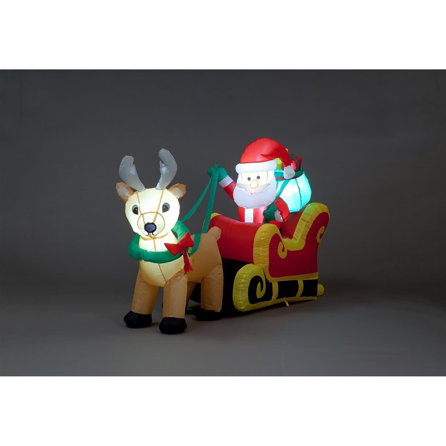 SnowTime 1m Christmas LED Lit Inflatable Santa, Sleigh & Reindeer