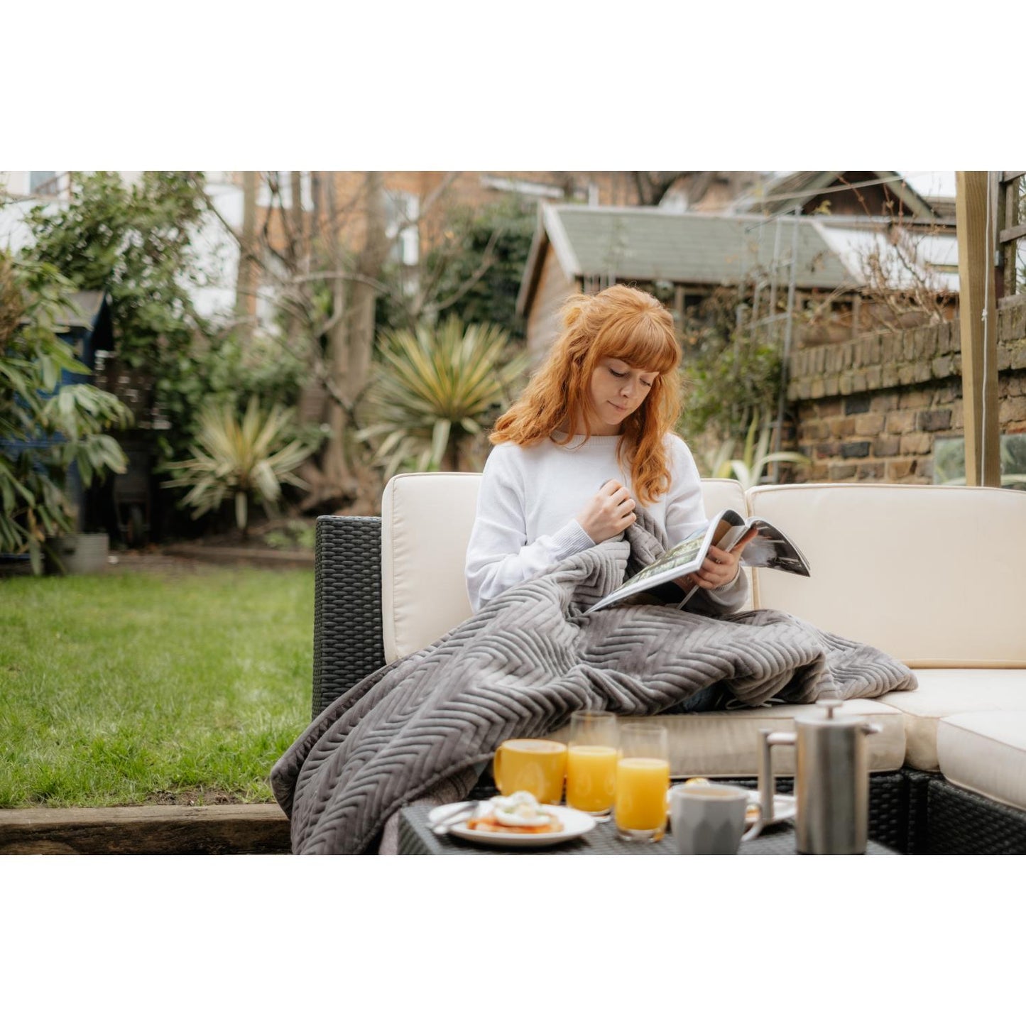 Dreamland Deluxe Velvet Herringbone Grey Heated Throw