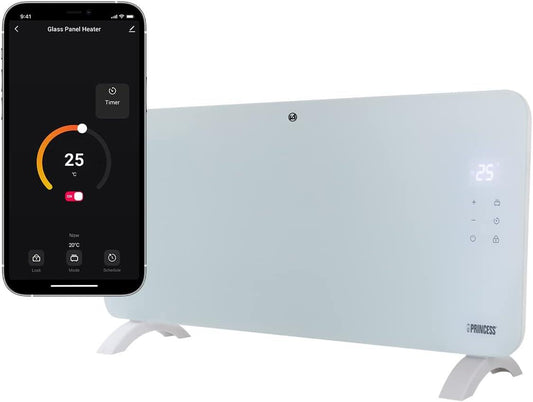 Princess Smart 1500w White Glass Panel Heater