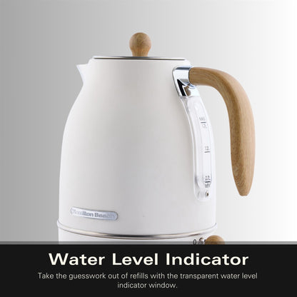 Hamilton Beach Scandi 1.7L Jug Kettle Matte Cream with Wood Effect