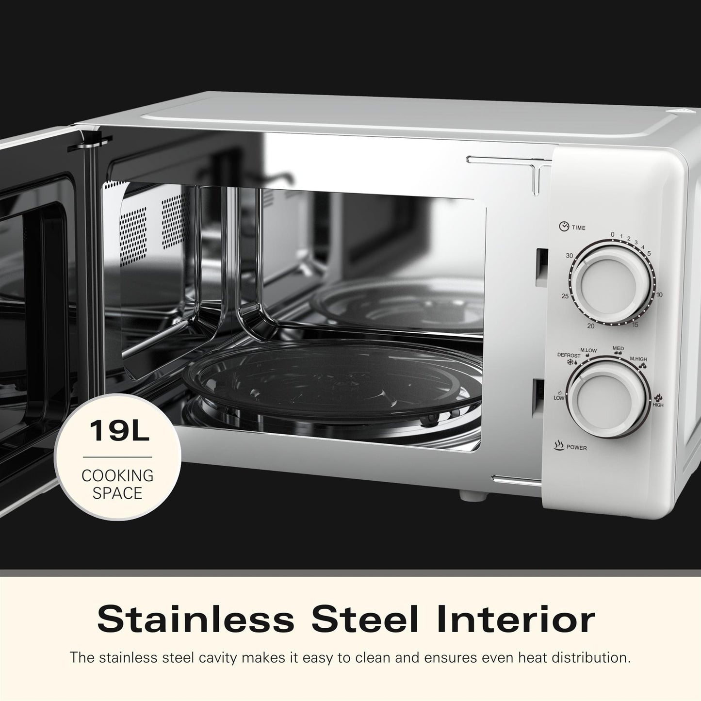 Hamilton Beach 20L Manual White Microwave With Stainless Steel Cavity