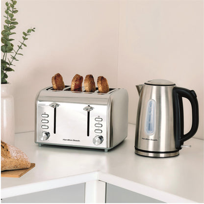 Hamilton Beach Rise Brushed Kettle & 4 Slice Toaster Bundle