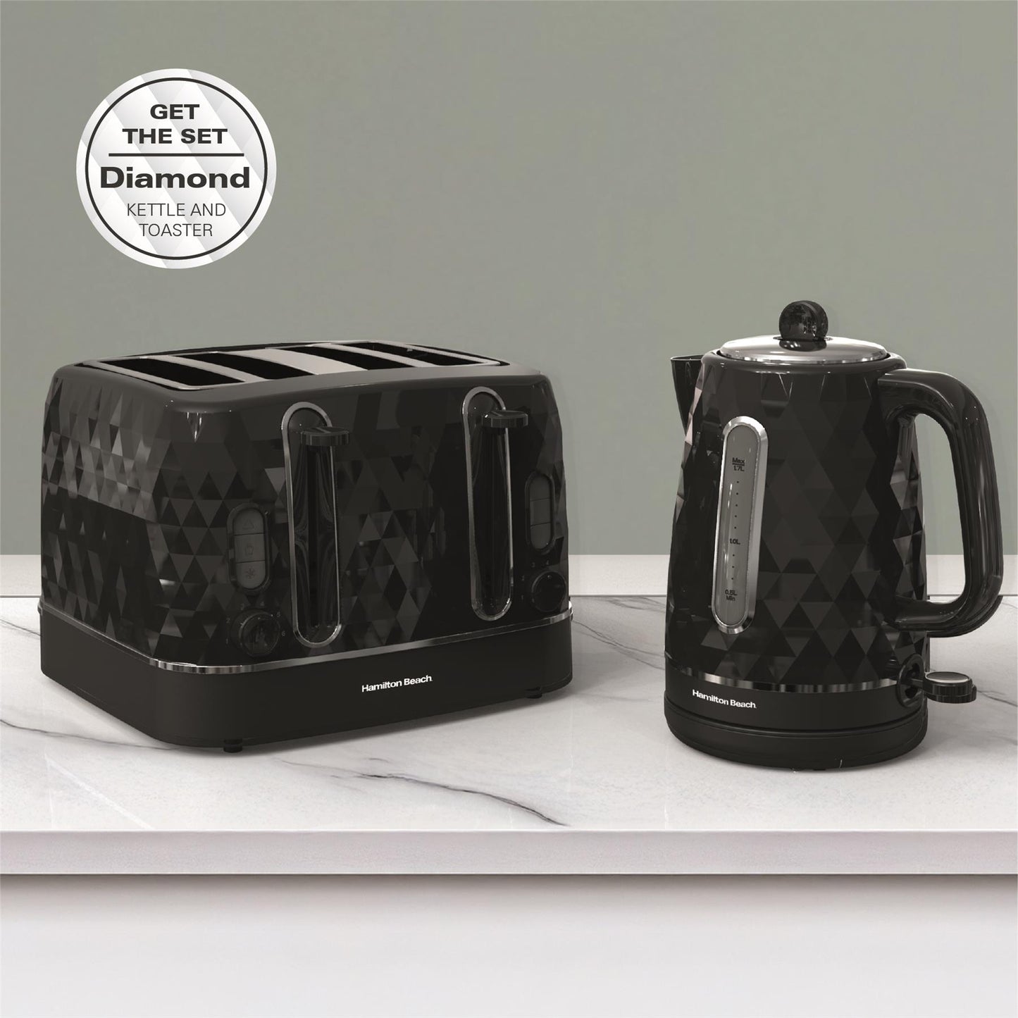 Hamilton Beach Diamond Kettle & Toaster Set Black