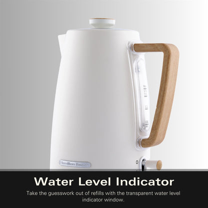 Hamilton Beach Scandi 1.7L Kettle Matte Cream with Wood Effect