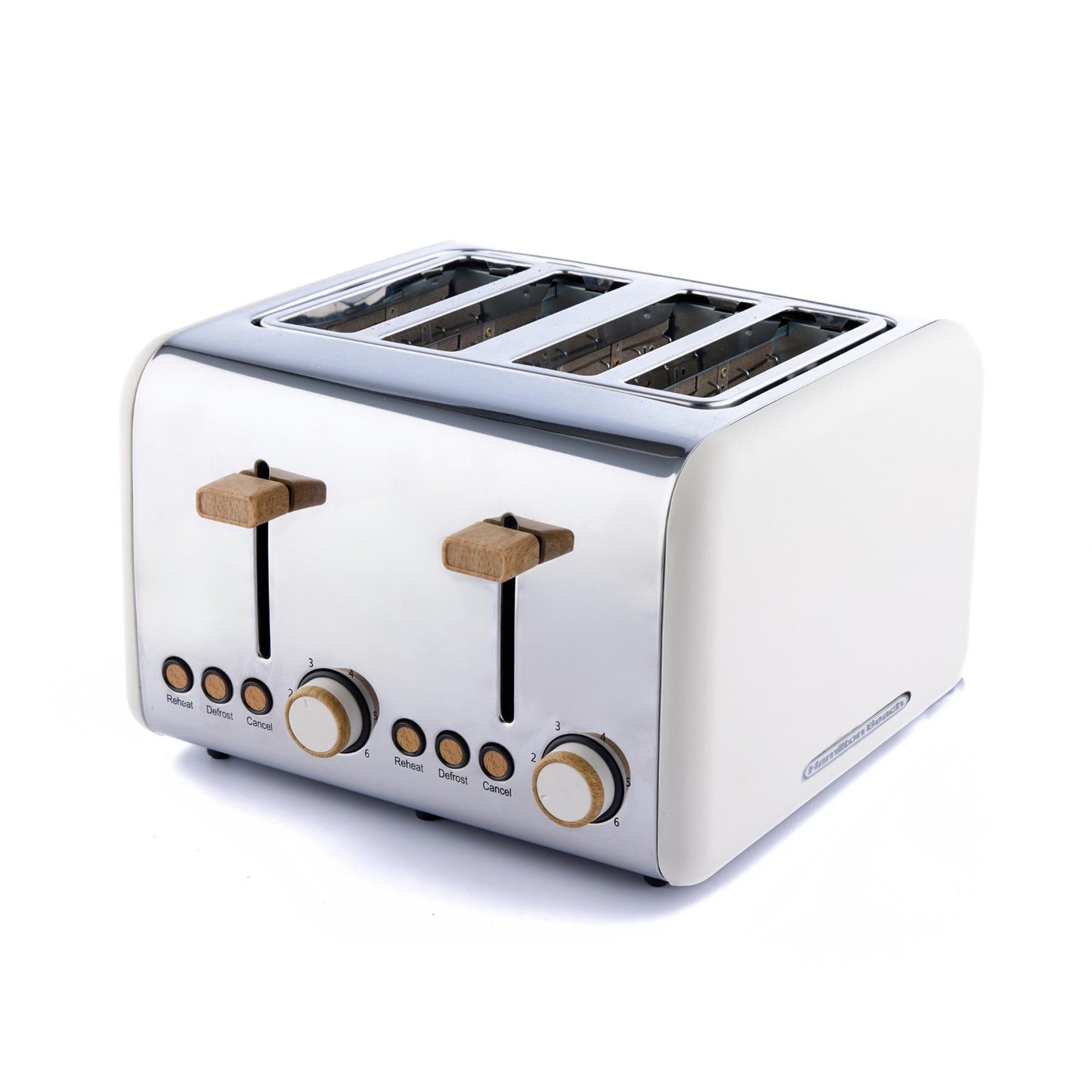 Hamilton Beach Scandi 4 Slice Toaster Matte Cream with Wood Effect